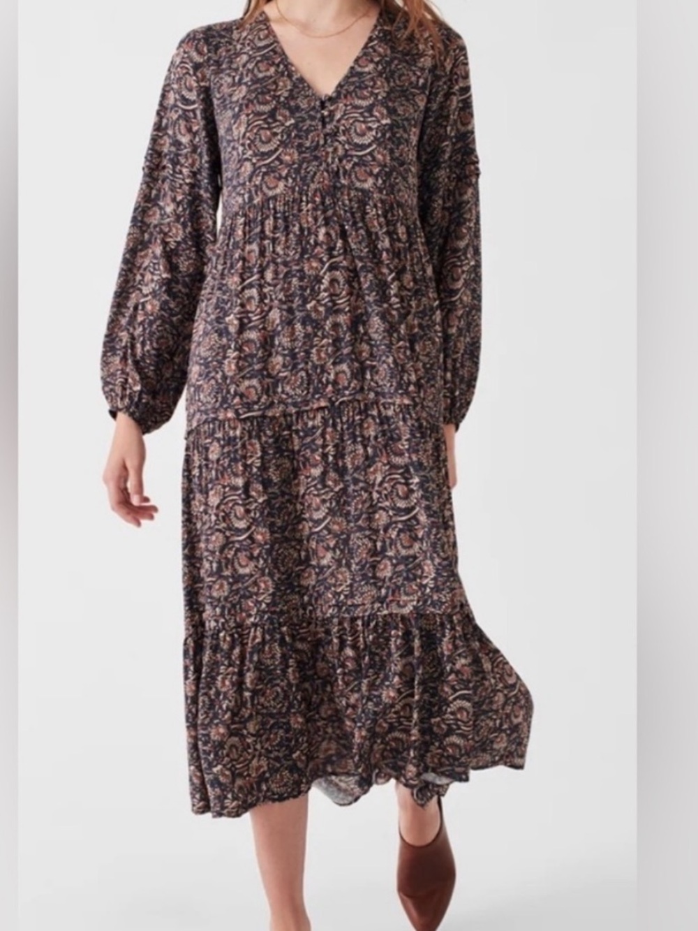 Faherty Women’s Isabella Artisan Block Print Cottagecore Boho Dress Size Small